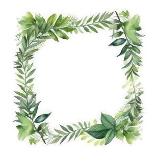 叶片树叶的边框水彩画风格插画