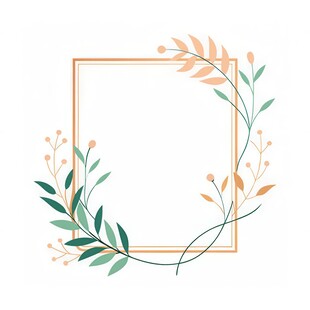 叶片树叶的边框水彩画风格插画