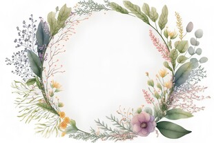 叶片树叶的边框水彩画风格插画