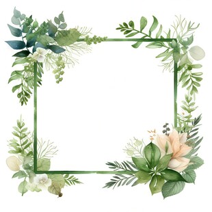 叶片树叶的边框水彩画风格插画