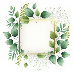 叶片树叶的边框水彩画风格插画