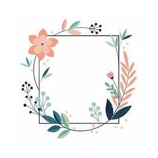 叶片树叶的边框水彩画风格插画