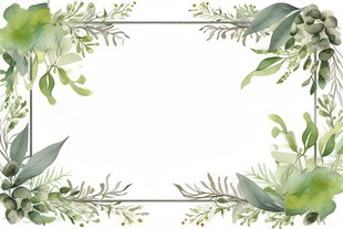 叶片树叶的边框水彩画风格插画