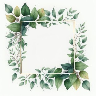 叶片树叶的边框水彩画风格插画