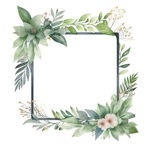 叶片树叶的边框水彩画风格插画