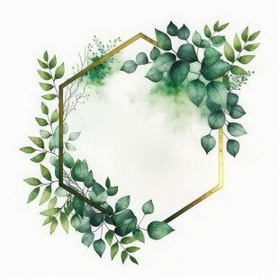 叶片树叶的边框水彩画风格插画