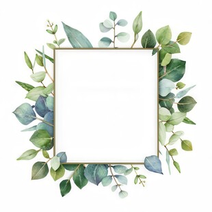 叶片树叶的边框水彩画风格插画