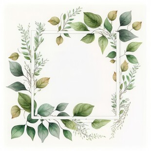 叶片树叶的边框水彩画风格插画