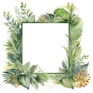 叶片树叶的边框水彩画风格插画