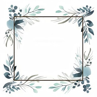 叶片树叶的边框水彩画风格插画