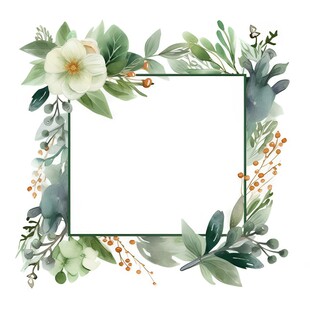 叶片树叶的边框水彩画风格插画