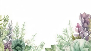 叶片树叶的边框水彩画风格插画