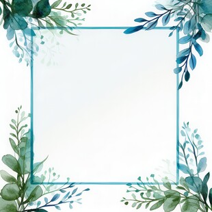 叶片树叶的边框水彩画风格插画