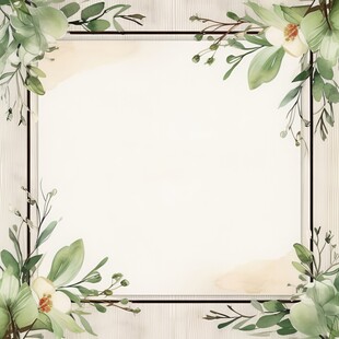 叶片树叶的边框水彩画风格插画