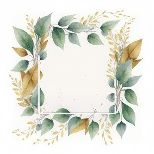 叶片树叶的边框水彩画风格插画