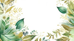 叶片树叶的边框水彩画风格插画