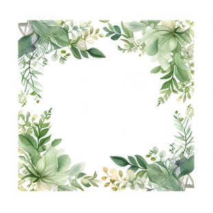 叶片树叶的边框水彩画风格插画