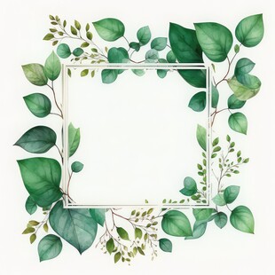 叶片树叶的边框水彩画风格插画