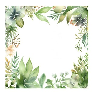 叶片树叶的边框水彩画风格插画