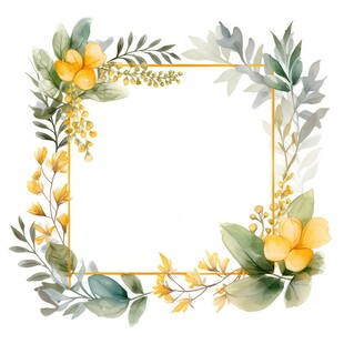 叶片树叶的边框水彩画风格插画