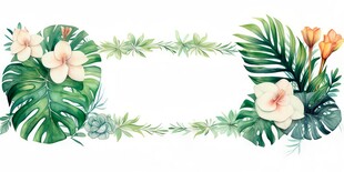 叶片树叶的边框水彩画风格插画