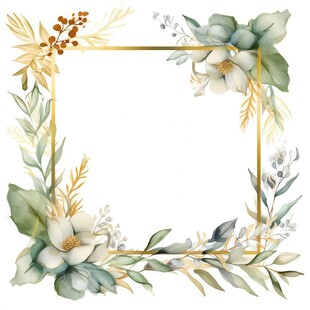 叶片树叶的边框水彩画风格插画