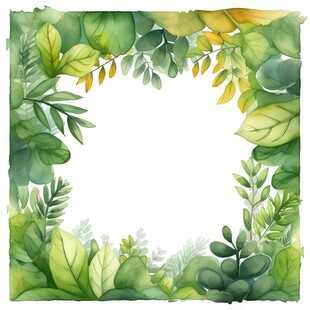 叶片树叶的边框水彩画风格插画