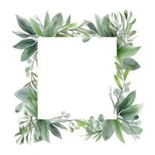 叶片树叶的边框水彩画风格插画