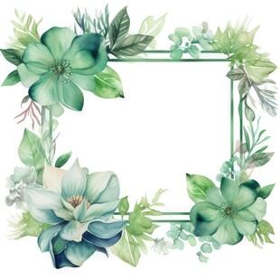 叶片树叶的边框水彩画风格插画