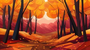 秋季野外风光卡通插画儿童画