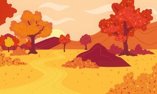 秋季野外风光卡通插画儿童画