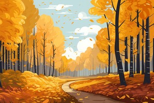 秋季野外风光卡通插画儿童画