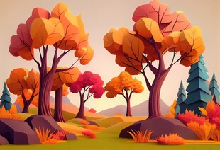 秋季野外风光卡通插画儿童画