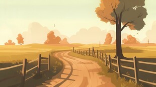 秋季野外风光卡通插画儿童画