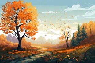 秋季野外风光卡通插画儿童画