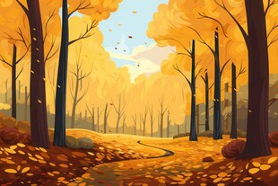 秋季野外风光卡通插画儿童画