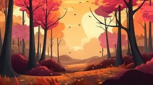 秋季野外风光卡通插画儿童画