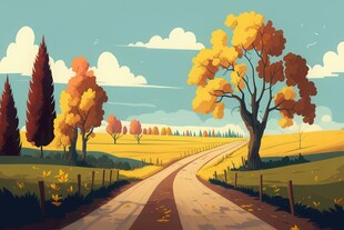 秋季野外风光卡通插画儿童画