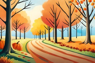 秋季野外风光卡通插画儿童画