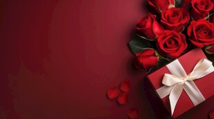 红玫瑰礼物蝴蝶结情人节素材图片