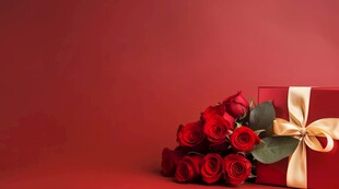 红玫瑰礼物蝴蝶结情人节素材图片