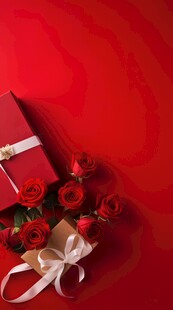 红玫瑰礼物蝴蝶结情人节素材图片