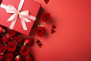 红玫瑰礼物蝴蝶结情人节素材图片