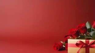 红玫瑰礼物蝴蝶结情人节素材图片