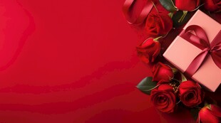 红玫瑰礼物蝴蝶结情人节素材图片
