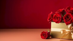 红玫瑰礼物蝴蝶结情人节素材图片