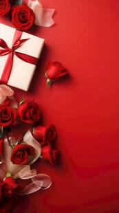 红玫瑰礼物蝴蝶结情人节素材图片