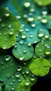 清爽荷叶叶子四叶草铜钱草露珠