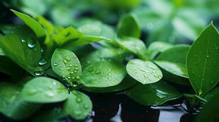 清爽荷叶叶子四叶草铜钱草露珠