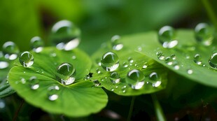 清爽荷叶叶子四叶草铜钱草露珠